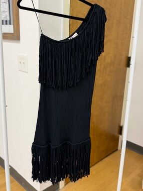 Lanvin Vintage Lightweight Fringe One Shoulder Dress Approx Sz 2 Chic Designer